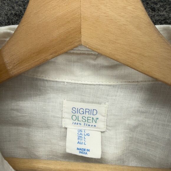 Sigrid Olsen Shirt Women L Large White Button Up Linen Collared Long Sleeve - Picture 3 of 7
